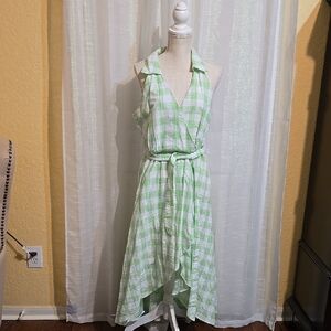 Maison Tara Green Checkered Halter Dress